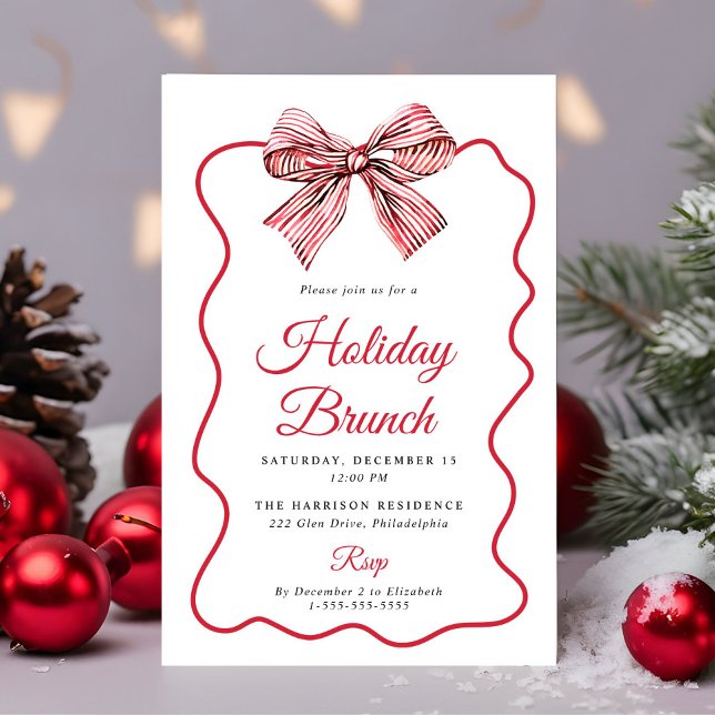 Invitation Noël Coquette Nœud Papillon Brunch de Fêtes (Christmas Coquette Bow Holiday Brunch Invitation)