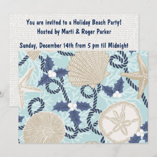 Invitation Noël Côtes Tropicales Coquilles de Mer - Bleu