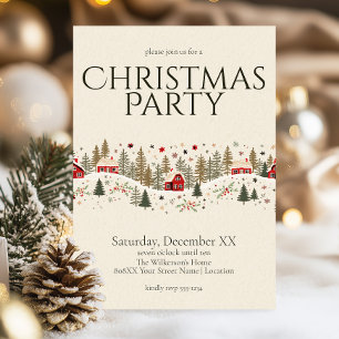 Invitation Noël d'art populaire de village d'hiver vintage