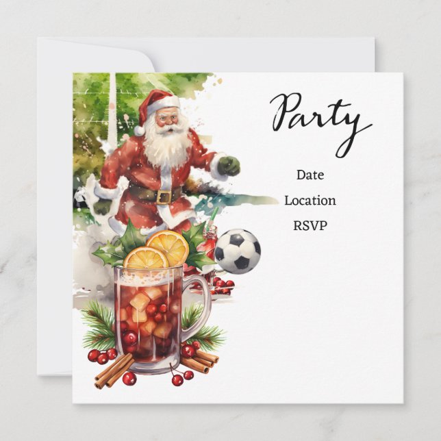 Invitation Noël de football avec le Père Noël jouant au ballo (Devant)