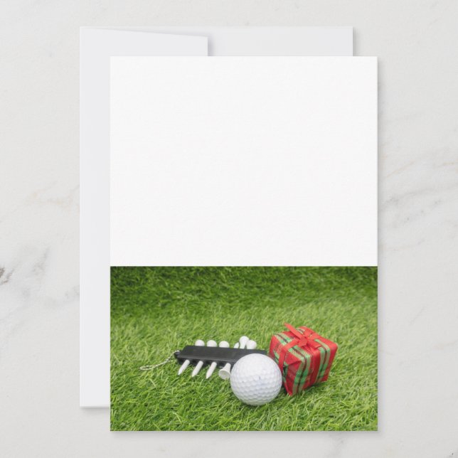 Invitation Noël de golf avec balle de golf et cadeau en vert (Devant)