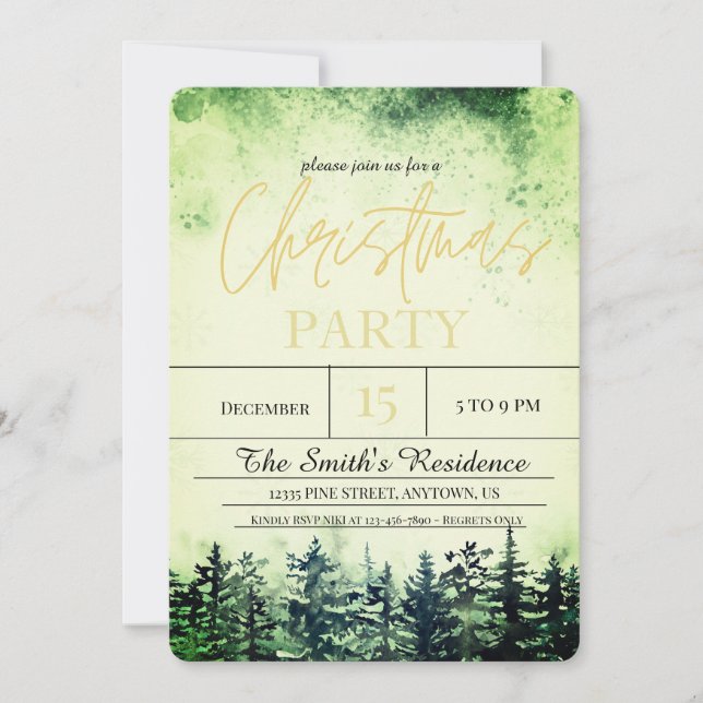Invitation Noël de la forêt de pins des neiges (Devant)