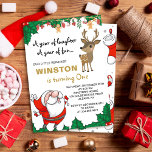 Invitation Noël de Little Reindeer Père Noël Anniversaire<br><div class="desc">Petite Reindeer Père Noël Noël Fête Anniversaire Invitation</div>