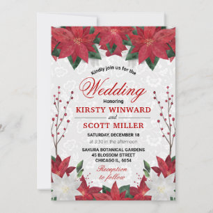 Invitation Noël de mariage floral de poinsettia rouge d'aquar
