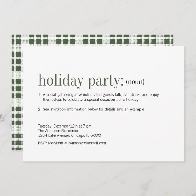 Invitation Noël Définition Green Holiday Party (Devant / Derrière)