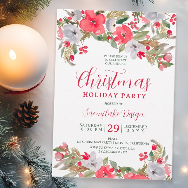 Invitation Noël d'entreprise rouge vert rustique (Rustic green red business corporate Christmas Invitation)