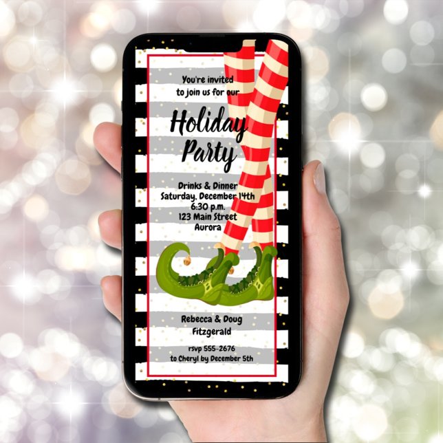 Invitation Noël des Jambes d'elfes (Whimsical Elf Legs Christmas Invitations - INSTANT DOWNLOAD and/or PRINTED)