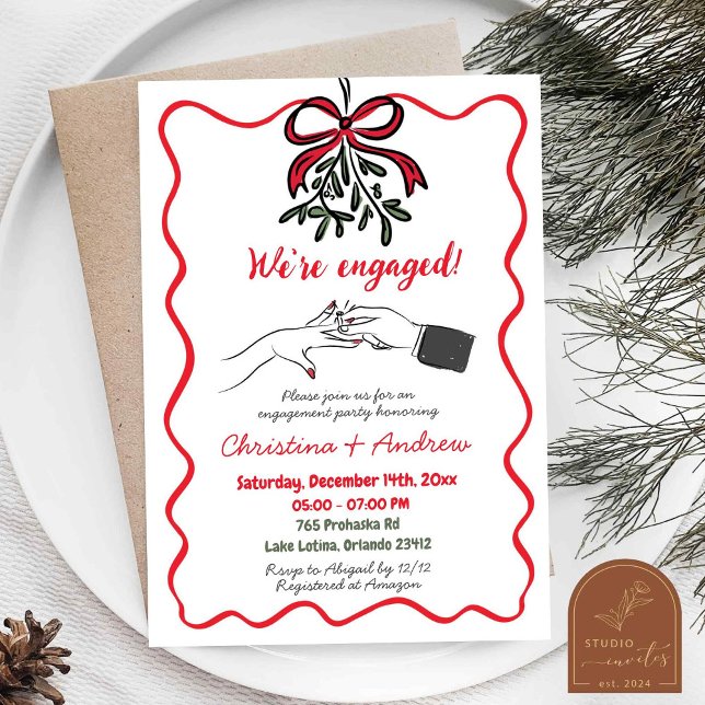 Invitation Noël Dessin à la Main Arc Rouge On Est Fiancés Fêt (Créateur téléchargé)