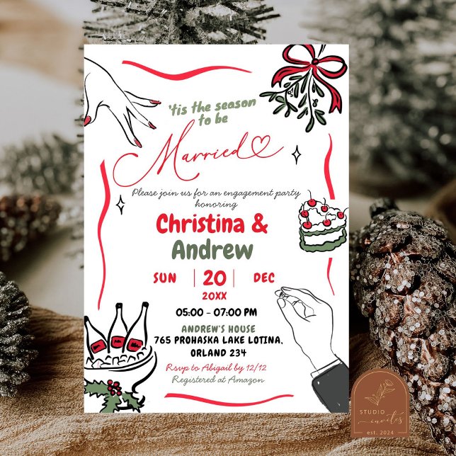 Invitation Noël Dessin Marié Fiançailles Fête (Créateur téléchargé)