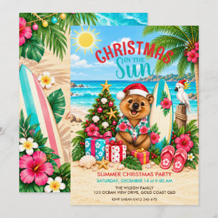 Invitation Noël d'été australien   Fête de plage Quokka