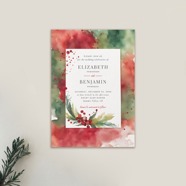 Invitation Noël d'hiver Aquarelle moderne Mariage élégant (winter wedding invitation modern christmas dreamy watercolor elegant casual contemporary)