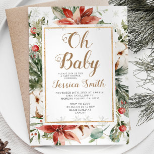 Invitation Noël d'hiver Baby shower floral Flammes de neige