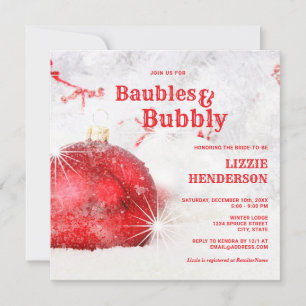 Invitation Noël d'hiver Baubles et Fête des mariées de bulles