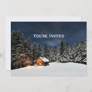 Invitation Noël d'hiver de neige Cabine rustique