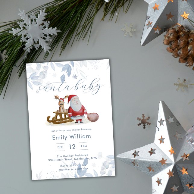 Invitation Noël d'hiver Fête bébé Santa  (Winter Christmas Santa Baby Shower Invitation)