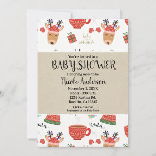 Invitation Noël d'hiver Rustique Kraft Fête de bébé de vacanc