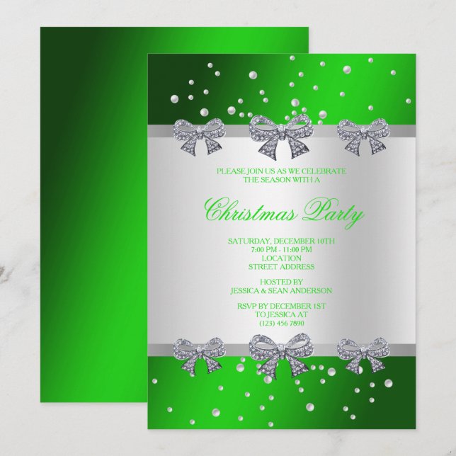 Invitation Noël Diamants Brillants et Perles Glamour (Devant / Derrière)