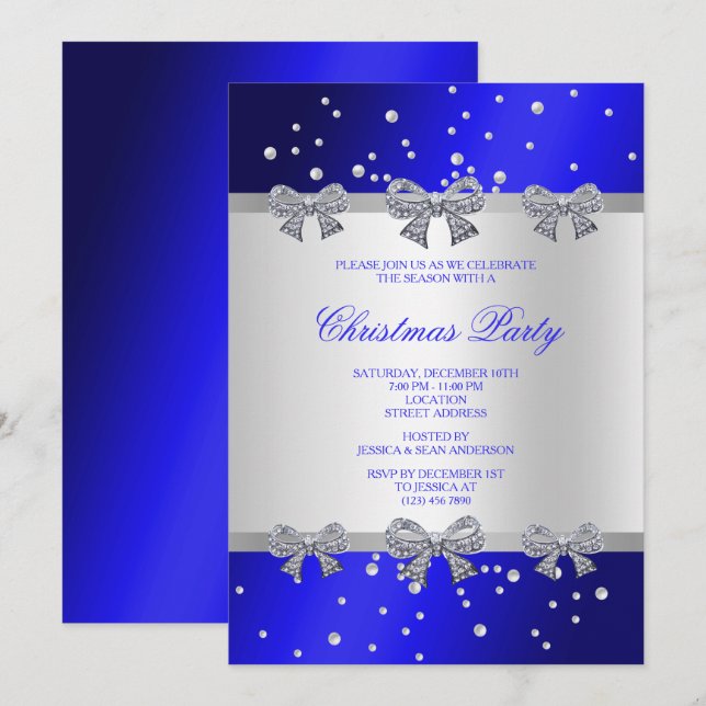 Invitation Noël diamants élégants et perles (Devant / Derrière)