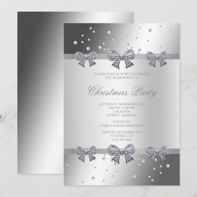 Invitation Noël Diamants et Perles d'Argent (Devant / Derrière)