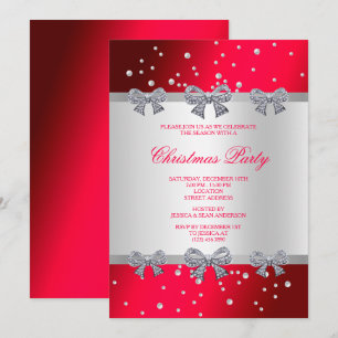 Invitation Noël Diamond Bows & Silver Pearls