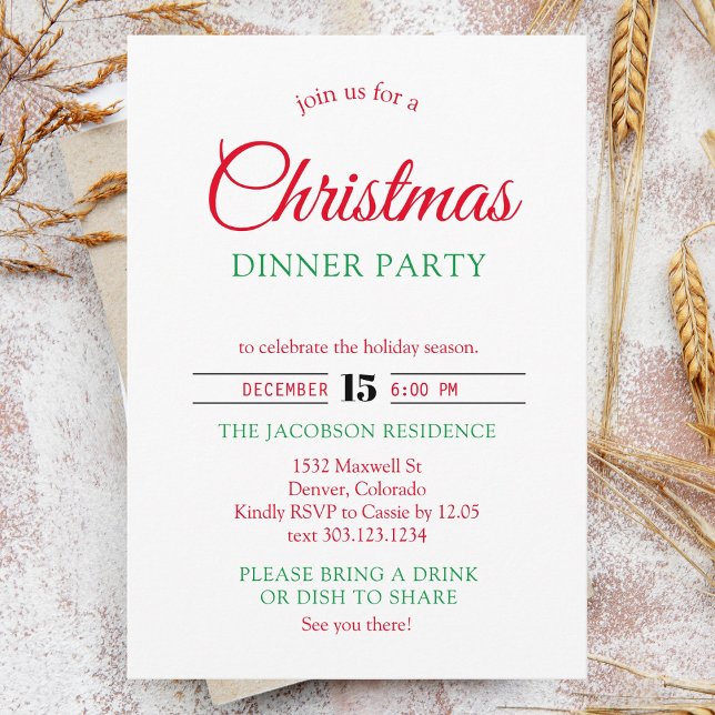 Invitation Noël Dîner fête Noël Baubles Festif (Créateur téléchargé)