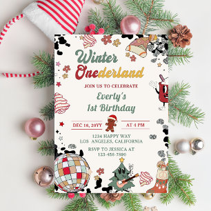 Invitation Noël Disco Ball Winter Onederland Anniversaire