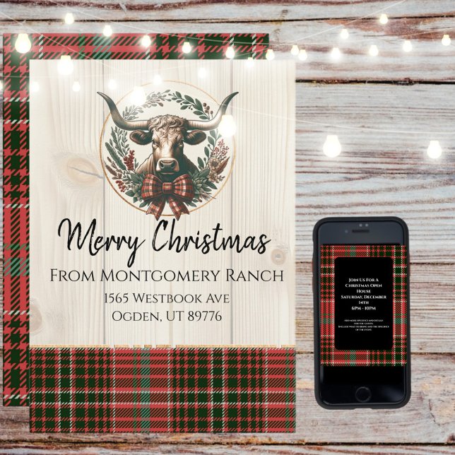 Invitation Noël du ranch de bétail rustique (Enjoy this Festive Christmas design! Personalize with your favorite holiday event or greeting. )