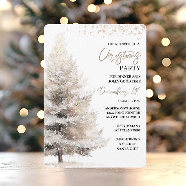 Invitation Noël élégant aquarelle neutre (Créateur téléchargé)