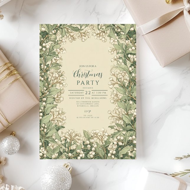 Invitation Noël élégant au houx blanc (Créateur téléchargé)