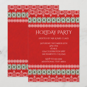 Invitation Noël élégant avec dentelle rouge, blanc et vert