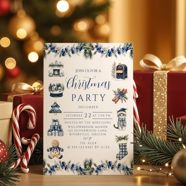 Invitation Noël élégant bleu chinoiserie (Créateur téléchargé)