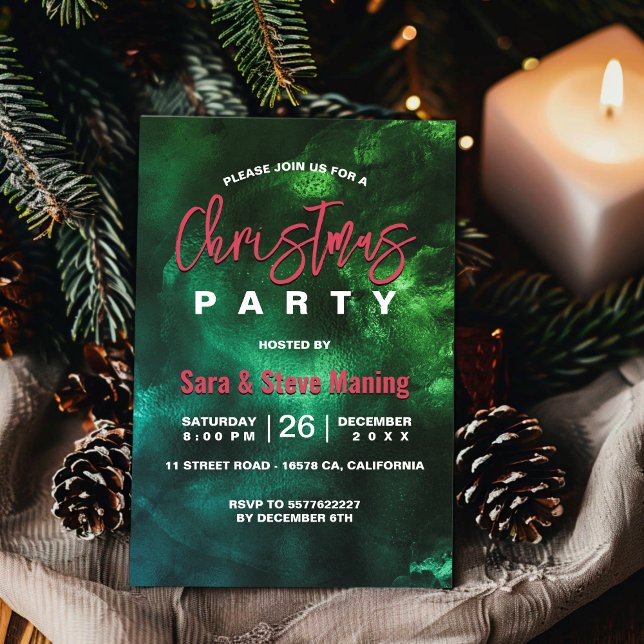 Invitation Noël élégant en marbre vert rouge (Créateur téléchargé)