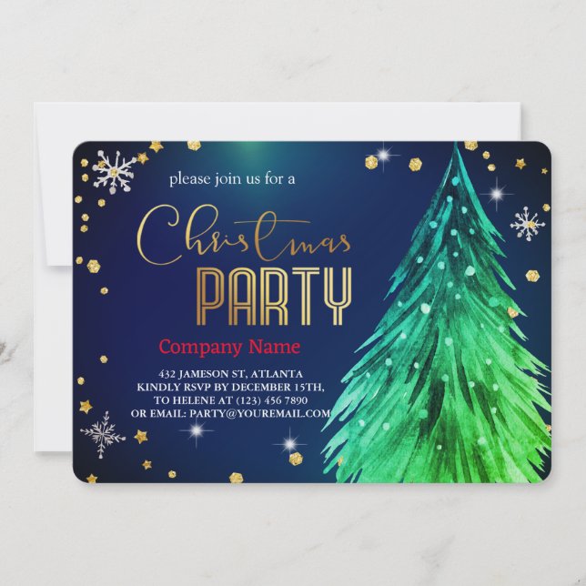 Invitation Noël Élégant Magique Pins Festif (Devant)