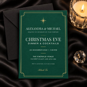 Invitation Noël élégant vert émeraude or cravate noire