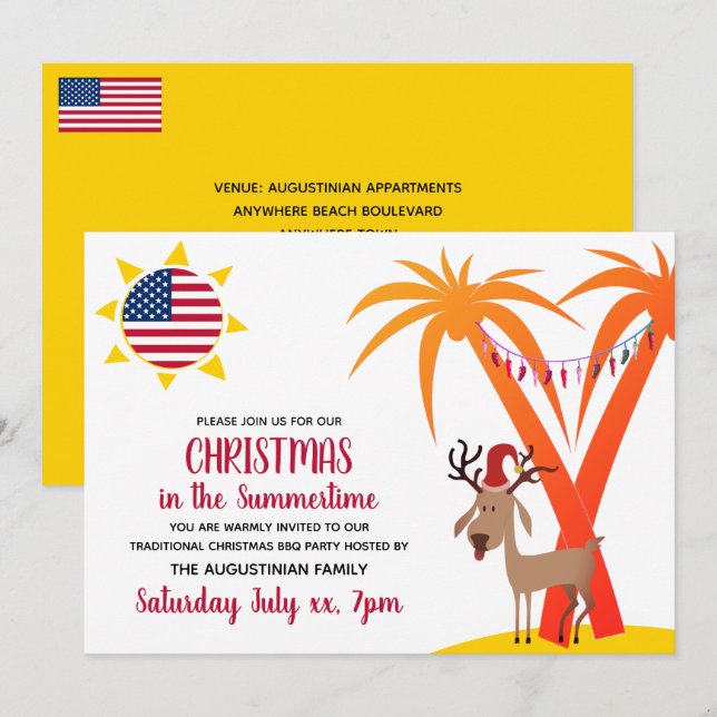 Invitation NOËL EN ÉTÉ USA Party (Devant / Derrière)
