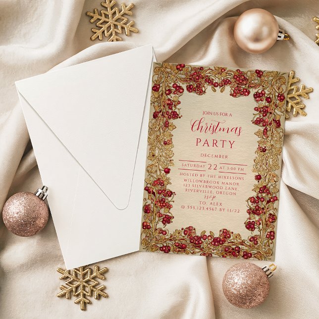 Invitation Noël en feuille d'or élégante (Créateur téléchargé)
