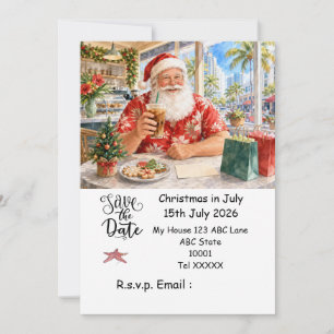 Invitation Noël en juillet avec PÈRE NOËL Sauvegarder la date