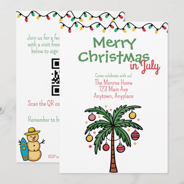 Invitation Noël en juillet Fête de Noël d'été (Devant / Derrière)