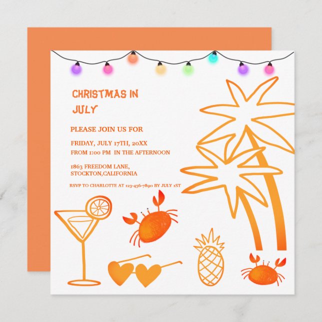 Invitation Noël en juillet Fête d'été sur la plage   (Devant / Derrière)