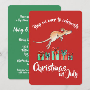 Invitation Noël en Juillet fête kangourou hop sur