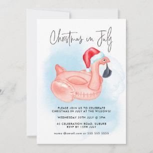 Invitation Noël En Juillet Flamant rose Summer Pool Party Inv