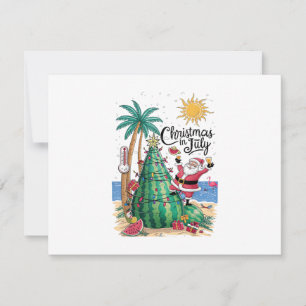 Invitation Noël en Juillet Pastèque Arbre de Noël Santa Plage