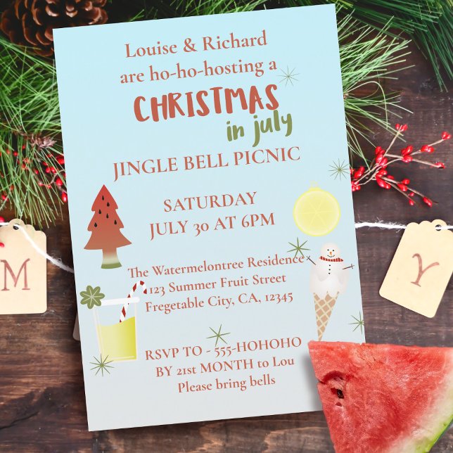 Invitation Noël en juillet 🍉 Pique-nique Jingle Bell (Get your guests holly jolly excited for your annual Christmas in July Picnic!)