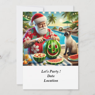 Invitation Noël en juillet Pool Party avec le Père Noël