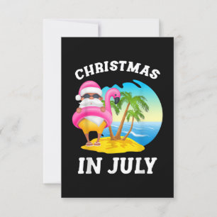 Invitation Noël en Juillet Santa Flamant Rose Piscine Été