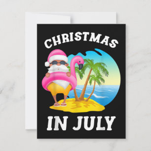 Invitation Noël en Juillet Santa Flamingo Piscine Été