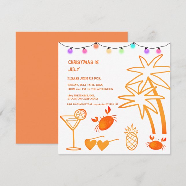 Invitation Noël en juillet Soirée de plage d'été   (Devant / Derrière)