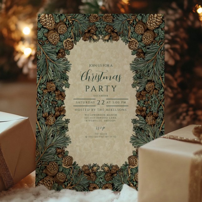 Invitation Noël Épine de Pin Évergreen Rustique (Créateur téléchargé)