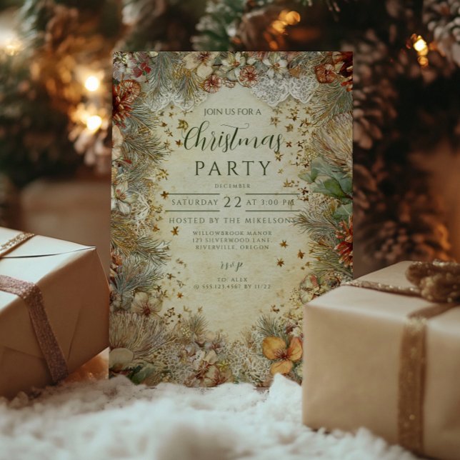 Invitation Noël Épine Dorée Verdure (Créateur téléchargé)