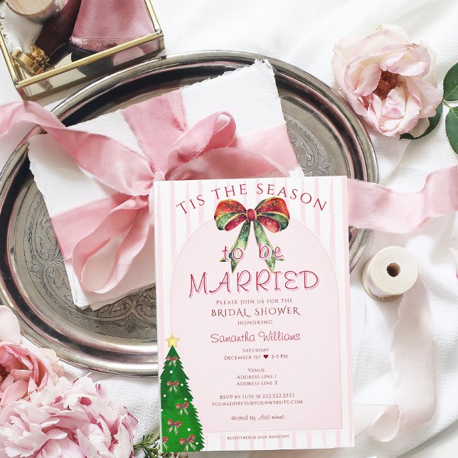 Invitation Noël est la saison pour se marier Shower de mariag (Bow Tis The Season To Be Married Festive Bridal Shower Wedding Rehearsal Dinner Engagement Invite)
